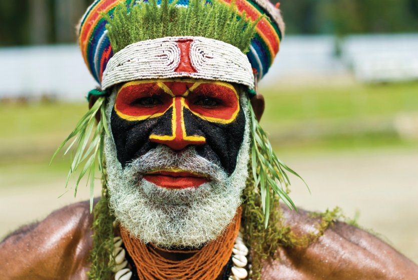 Portraits de guerriers Melpa de la région de Mount Hagen. Western Highlands Province.