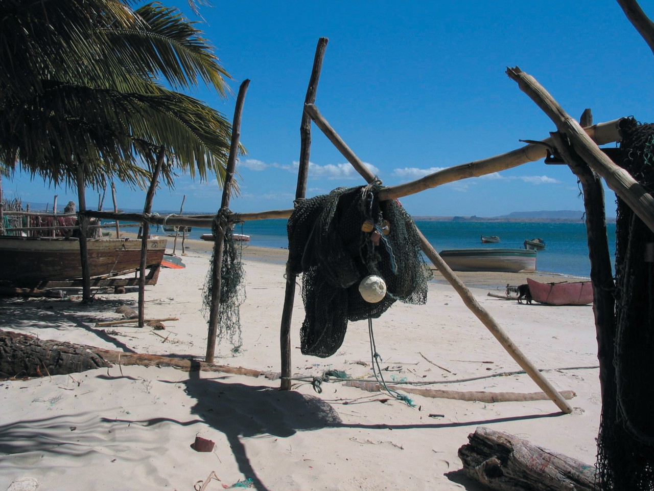 Filets de pêche sur la plage de Ramena