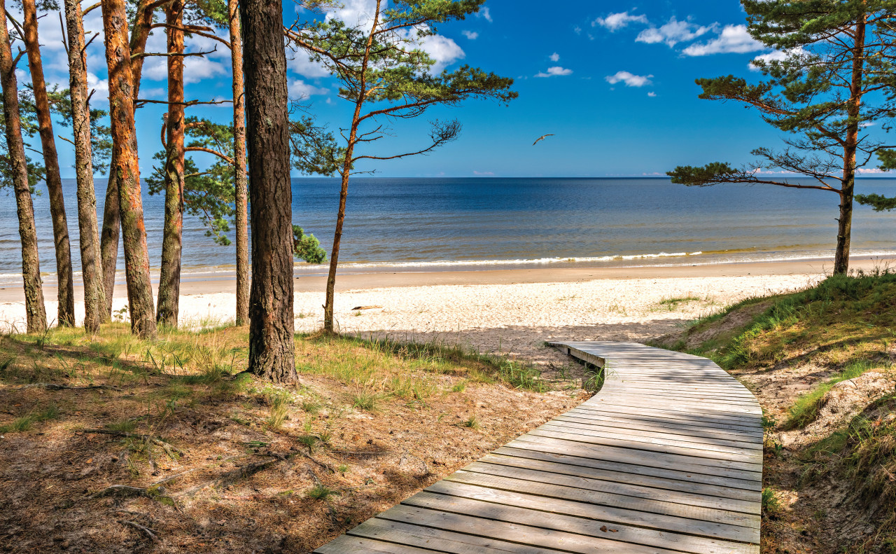 Plage sur la presqu'île de Jurmala.