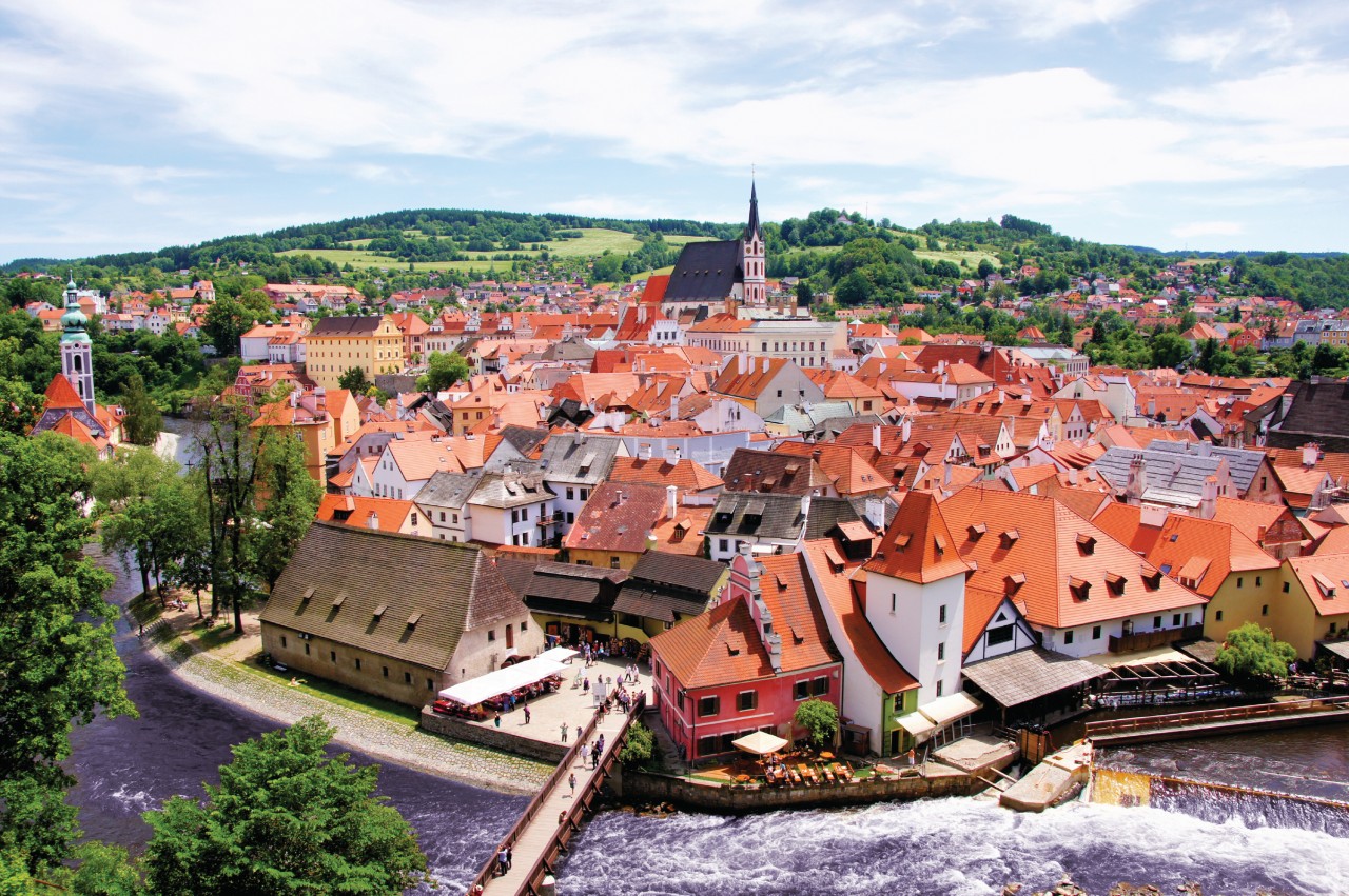 Vue aérienne de la vieille ville de Český Krumlov.