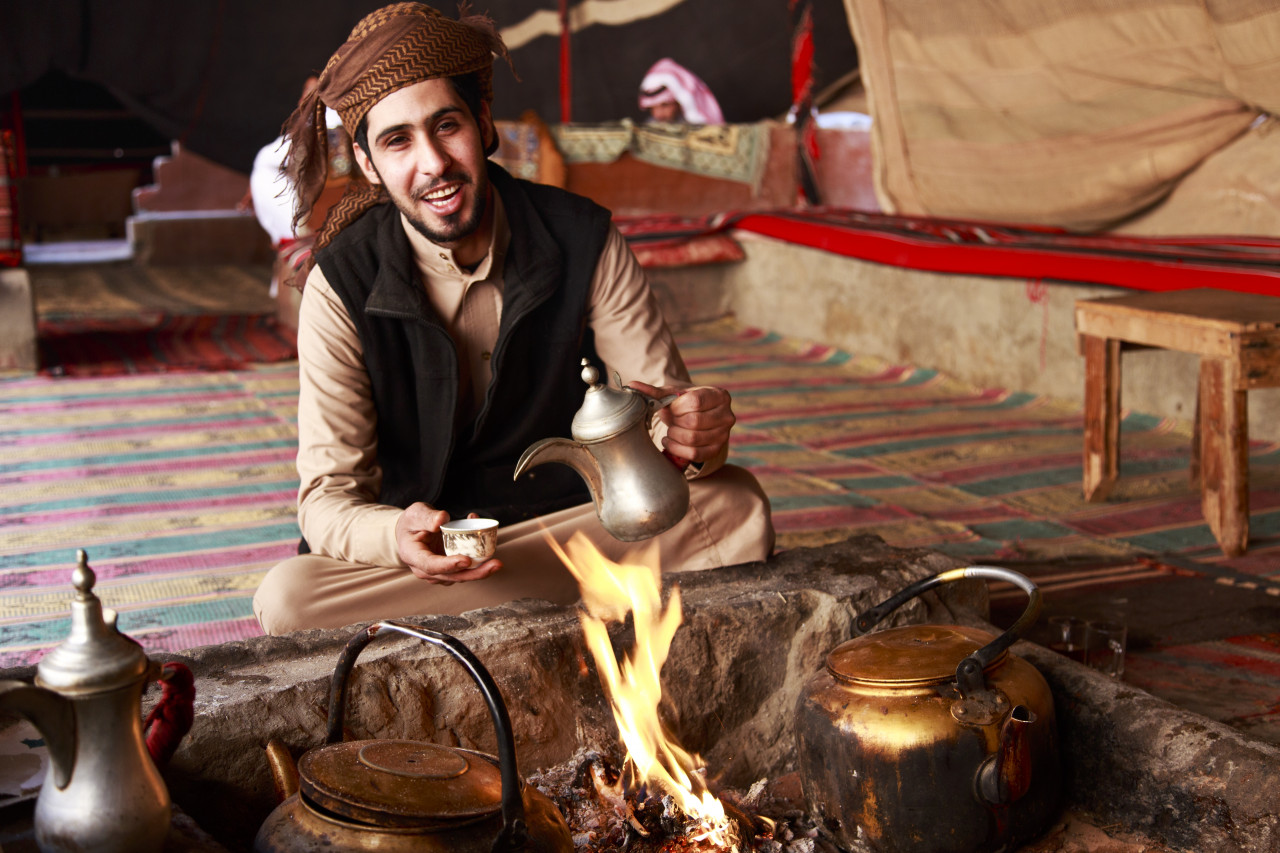 Une pause café dans le désert du Wadi Rum.